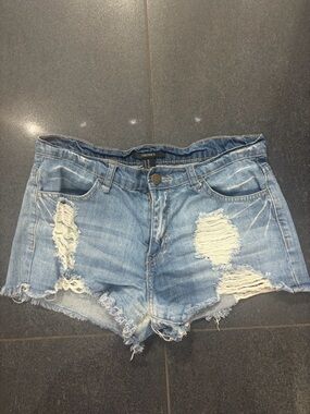 Forever 21 Light Wash Ripped Denim Shorts